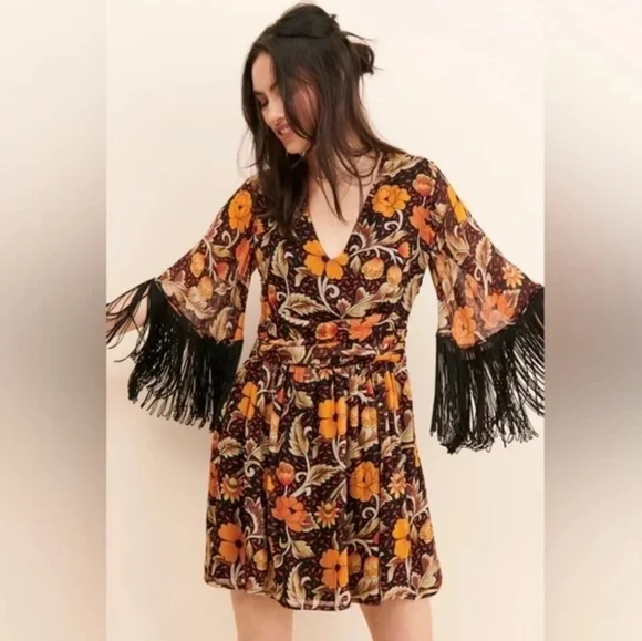 NWOT Verb by Pallavi Singhee Floral Fringe Mini Dress Size SP - Picture 3 of 15
